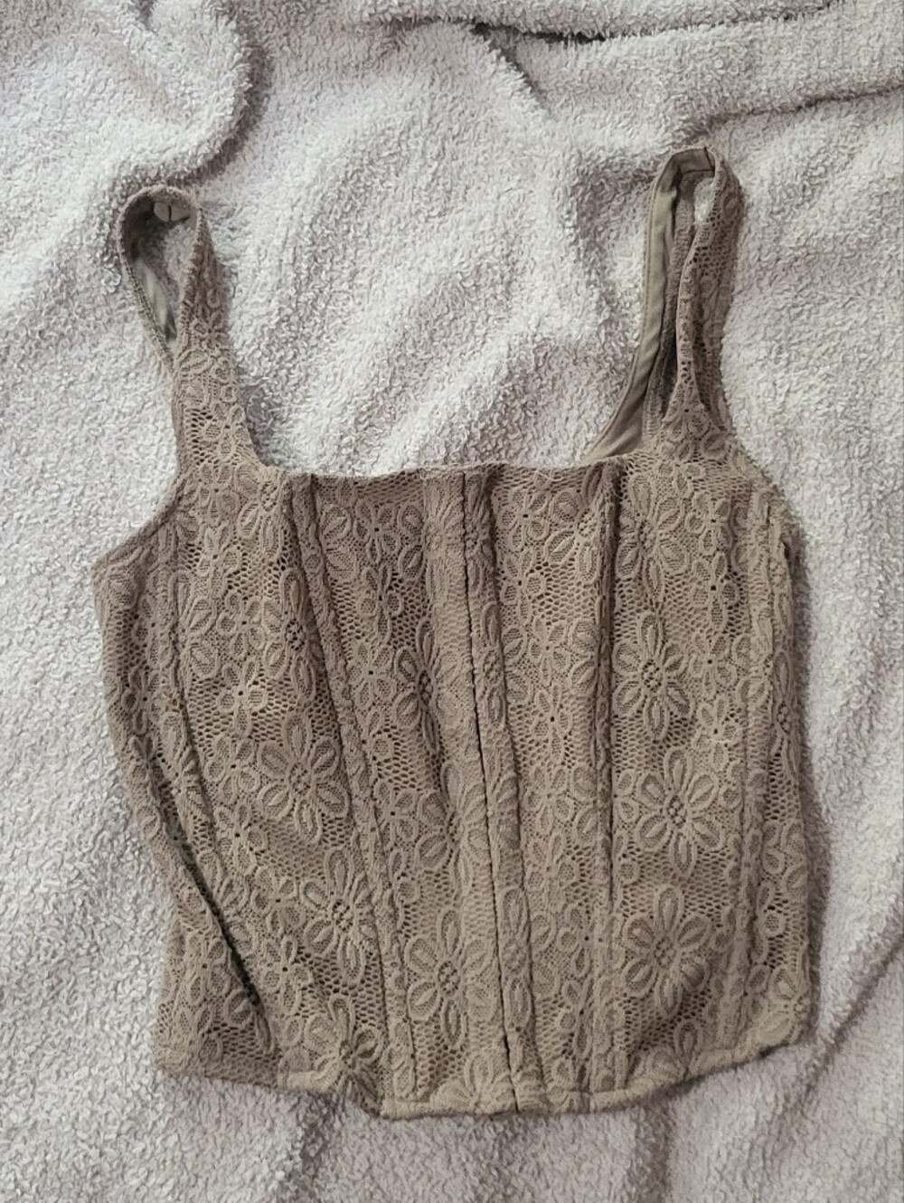Self Esteem Beige Lacy Crop Top